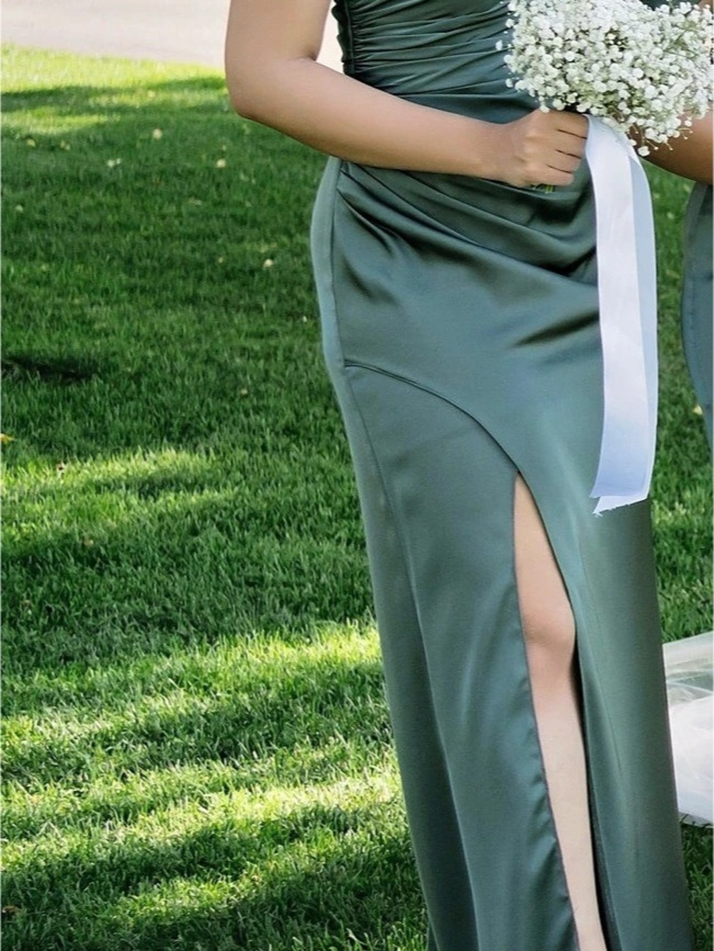 Azazie Eren Stretch Satin Dress Stretch Satin One-Shoulder Maxi Dress in Green